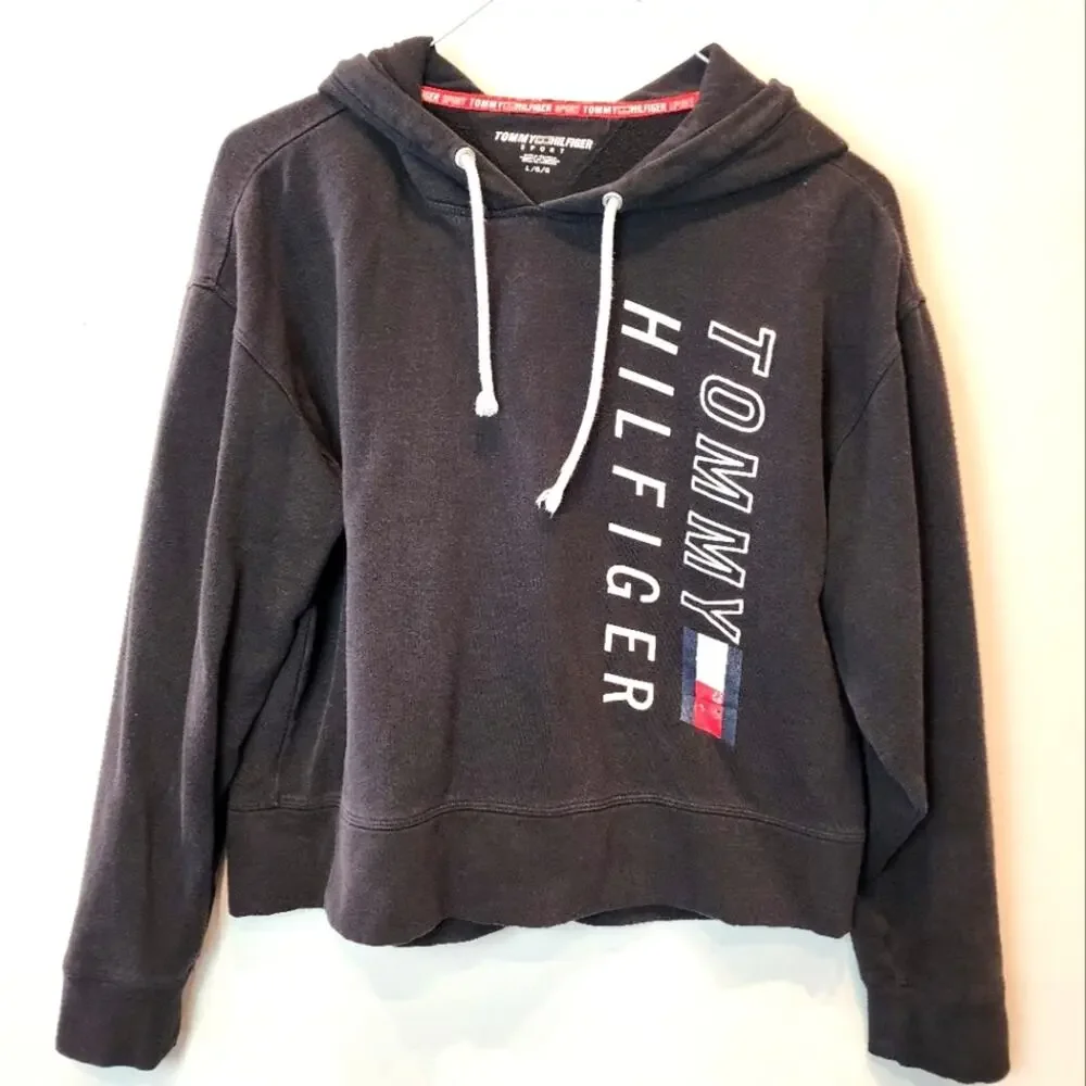 Vintage Tommy Hilfiger Black Hoodie Sweatshirt Pullover Casual Wear Women's Sz L